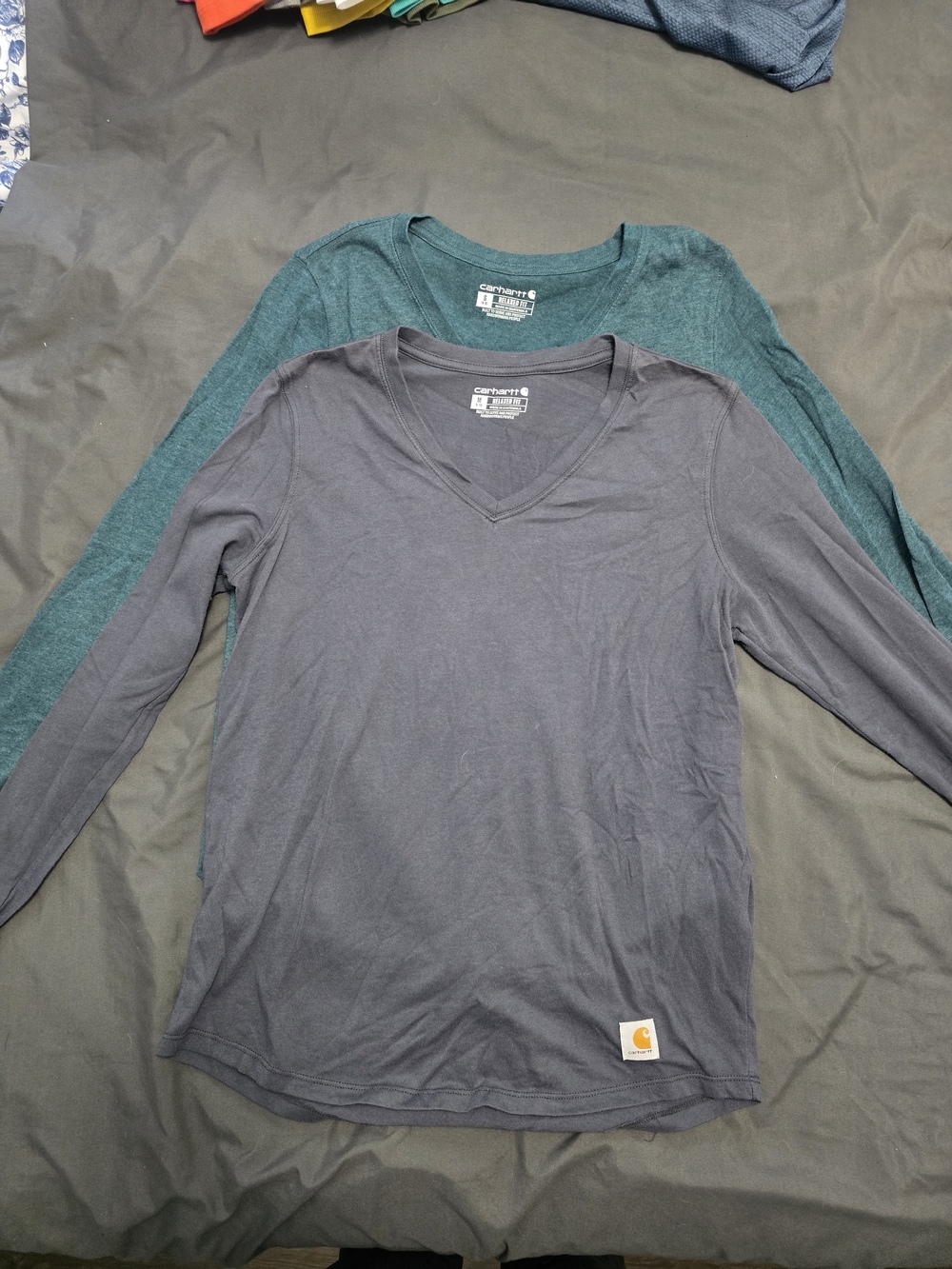 Carhartt Long Sleeve V-Neck Tee - Charcoal And  Teal Underlayer Shirt